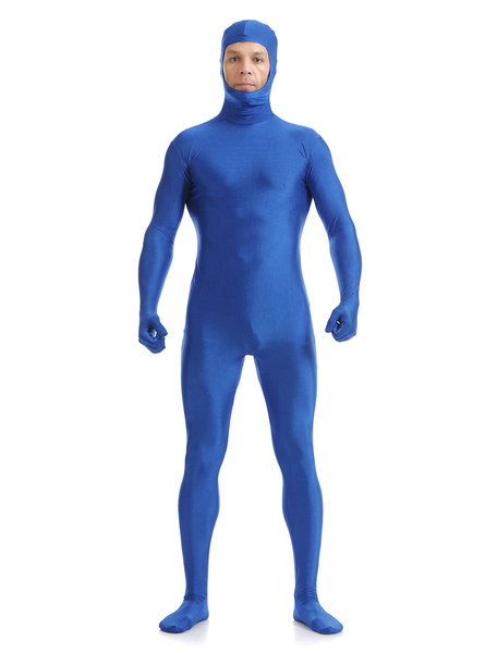 Milanoo Blue Adults Zentai Suit Lycra Spandex Bodysuit with Face Opened