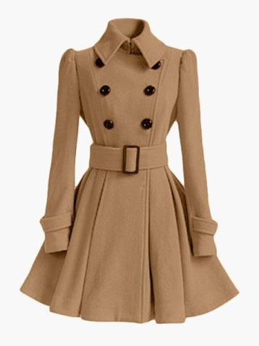 milanoo.com Trench Coat For Women Wrap Jacket Peacoat Fleece Coat Long Sleeve Petticoat Coat
