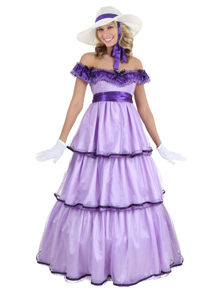 Milanoo Rococo Purple Off The Shoulder Layered Polyester Cosplay Costumes