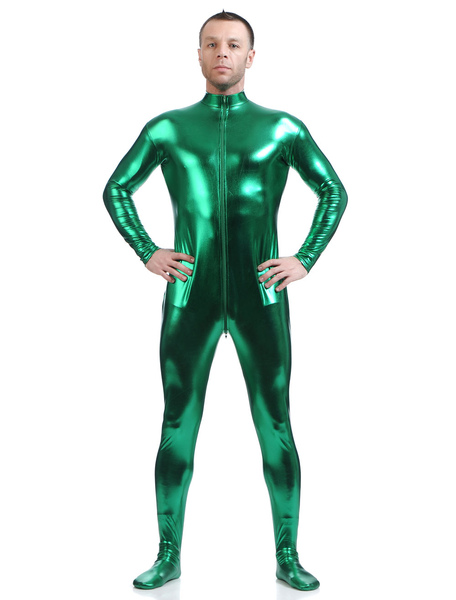 Image of Carnevale Suit Zentai Cosplay metallico lucido verde scuro per gli uomini Halloween