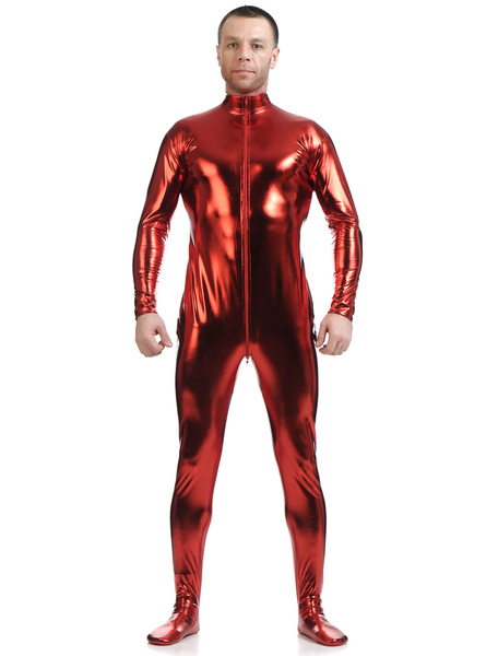 Image of Carnevale Rosso lucido metallizzato Cosplay Zentai tuta per gli uomini Halloween