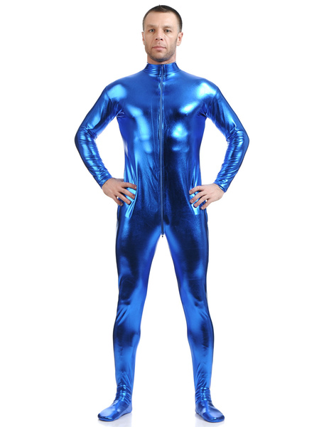 Image of Carnevale Royal blu lucido metallico Cosplay Suit Zentai per gli uomini Halloween
