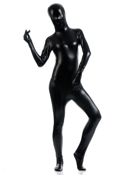Milanoo Black Zentai Suit Adults Unisex Full Body Shiny Metallic Bodysuit
