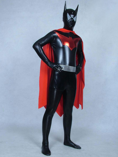 Milanoo Black Batman Zentai Suit Adults Full Body Shiny Metallic Cosplay Bodysuit