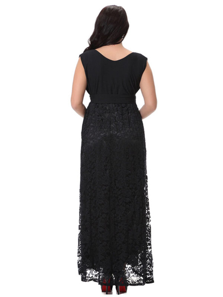 Plus Size Kleid schwarzer Spitze Chic Maxi Sommerkleid für Frauen от Milanoo WW