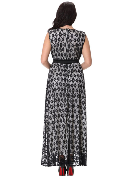 Plus Größe Kleid Print Schärpe Lace Maxi Kleid für Frauen от Milanoo WW