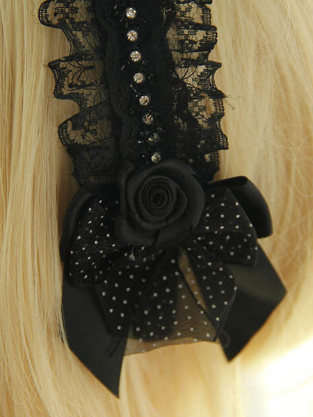 Schwarze Blume Bogen Spitze synthetische Lolita Haar-Zubehör