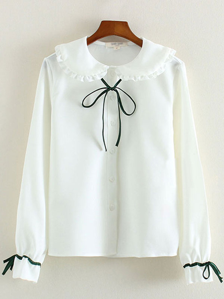 Image of Fiocco bianco increspato cotone Lolita camicia donna