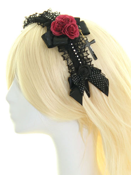 Milanoo Black Flower Bows Lace Synthetic Lolita Hair Accessories