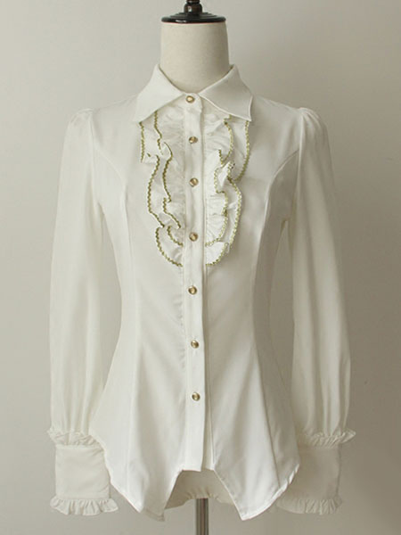 Image of Camicia in cotone increspato bianco Lolita Chic donna