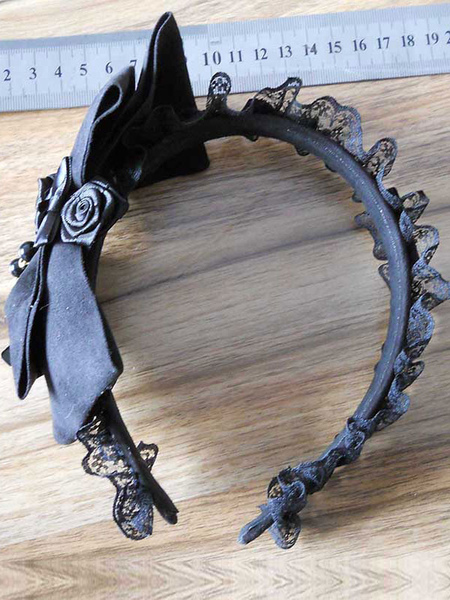 Schwarzer Spitze Blume Bogen synthetische Lolita Haar-Zubehör