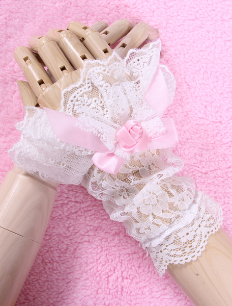 Image of Fiocchi bianchi fiori pizzo Lolita sintetico guanti