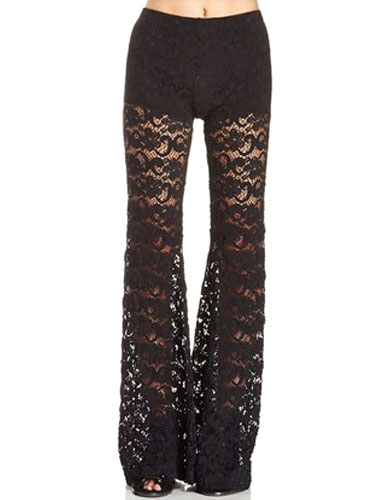 Image of Black Woven Lace Chic Leggings for Women