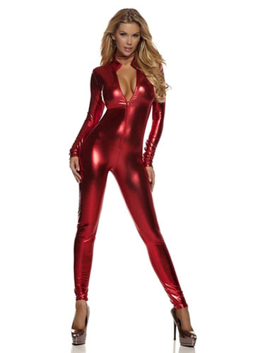 Milanoo Red Adults Bodysuit Sexy Shiny Metallic Catsuit for Women, прайс-ли...