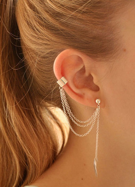 

Silver Earrings Leaf Shape Chain Metal Earrings for Women