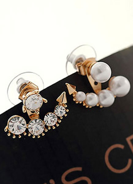 

White Earrings Pearls Rhinestone Metal Earrings