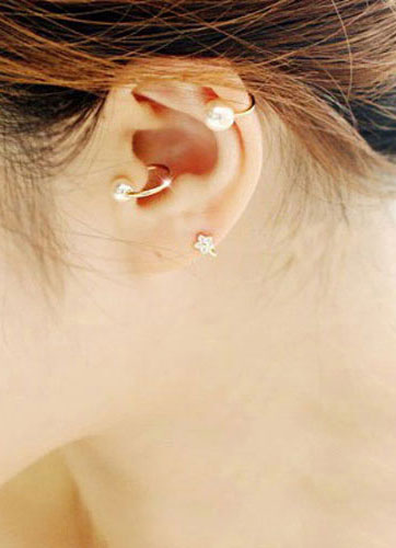 

White Ear Stud Pearl Metal Earring Set For Women