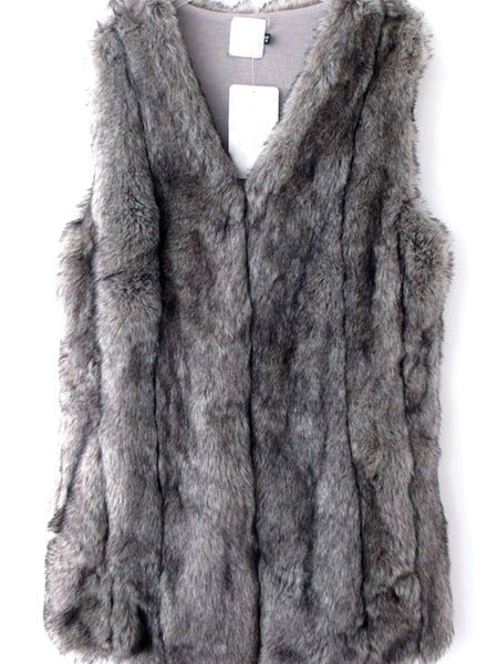 Image of Faux Fur Vest Women Gray Coat Sleeveless Faux Fur Jacket