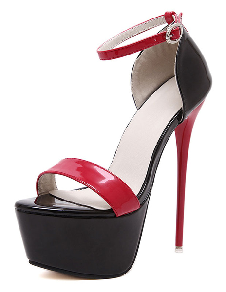 

Milanoo Red Sexy Shoes Platform Open Toe Sky High Ankle Strap Sandal Shoes High Heel Sandals Strippe, White;red;black