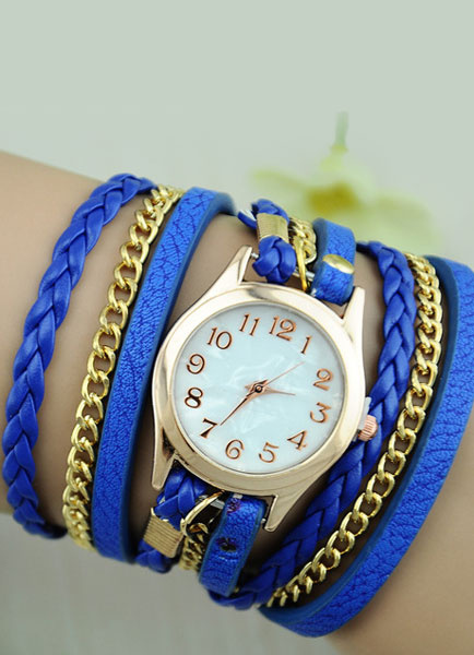 Image of Black Watch Chain Link Knitted Strap Metal Watch for Women