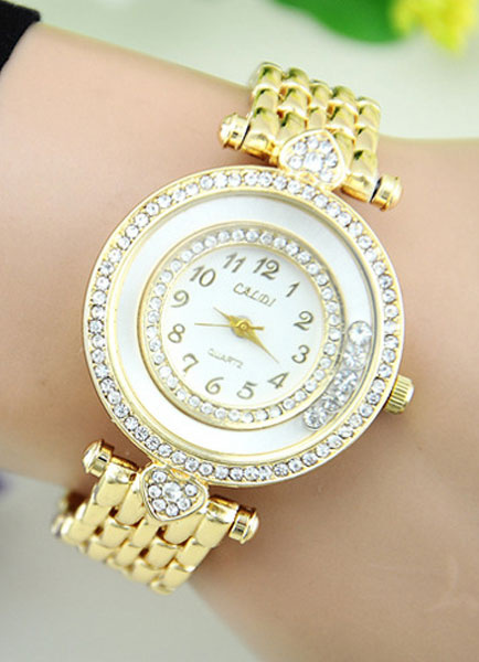 Gold Watch Strass Alloy schicke Uhren für Frauen от Milanoo WW