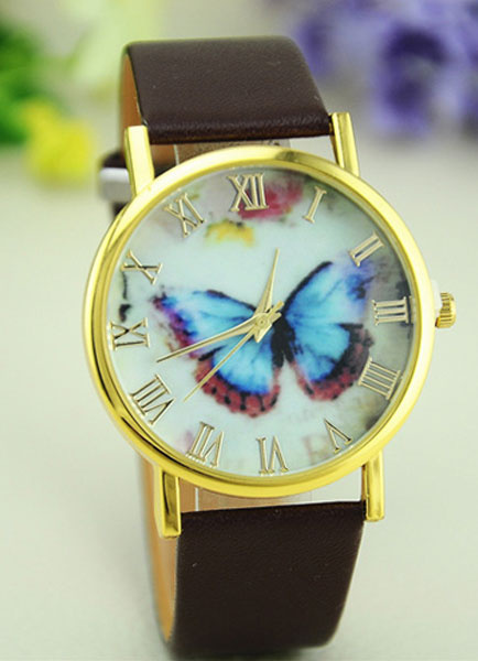 White Watch Butterfly Print Metal Watch for Women