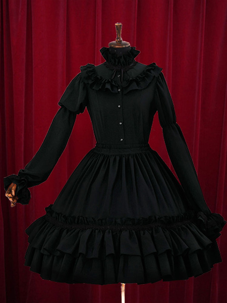 Image of Lolita abito nero con pieghettatura di cotone