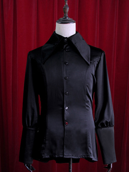 milanoo.com Black Lolita Blouse Buttons Silk Blouse for Women