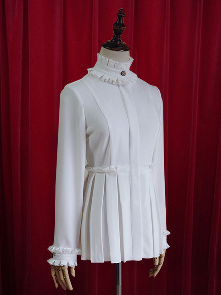 milanoo.com White Lolita Blouse Pleated Chic Cotton Blouse for Women