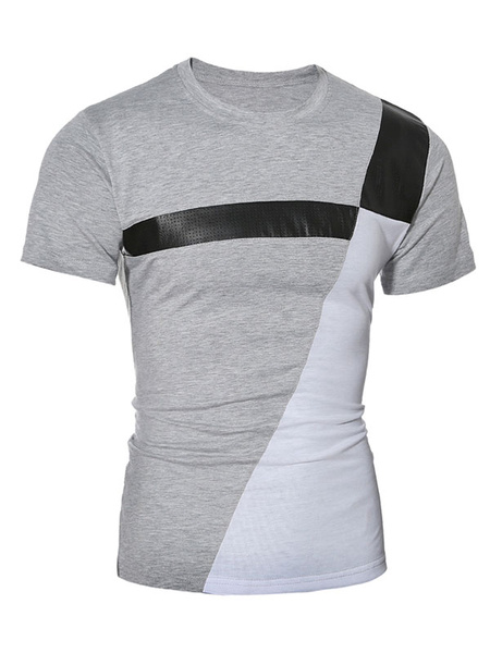 Image of Color Block T-Shirt Shaping Cotton T-Shirt for Men