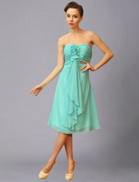 

Short bridesmaid Dress Cockatoo Strapless Pleated Sweetheart Knee-Length Chiffon Wedding Party Dres, Mint green