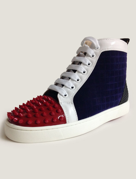 Image of Rivets Sneakers Color Block Lace Up Leather Sneakers for Men