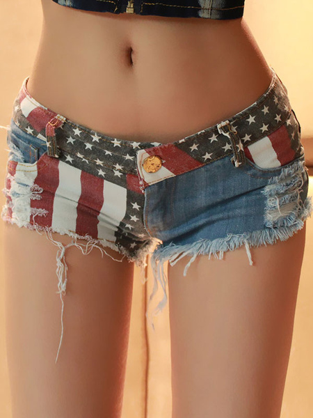 Image of Sexy Denim Shorts 2020 Flag Print Women Mini Bottom