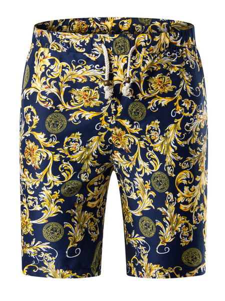 Image of Men Beach Shorts Ethnic Print Capri Shorts Summer Shorts Cotton