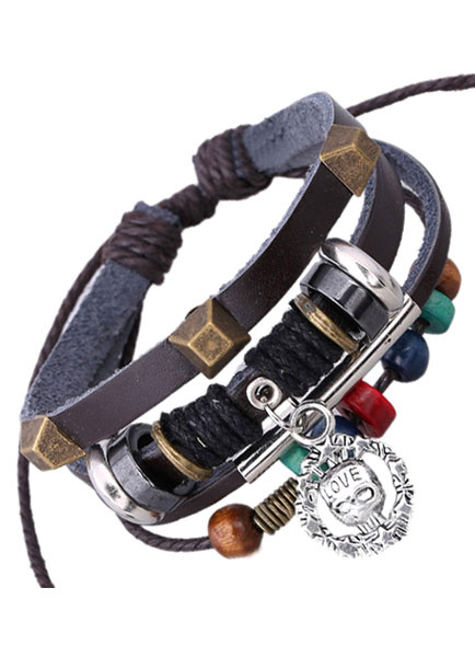 Mehrfarbig geschichtete Armband Perlen Faux Lederarmband für Männer от Milanoo WW