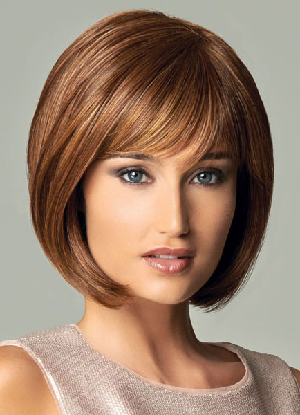 Image of Breve parrucche completo delle donne luce marrone lato-spazzato frangetta Bobs