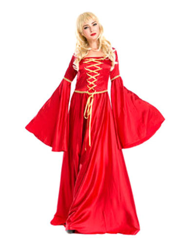 Milanoo Halloween Renaissance Dress Polyester Medival Red front Lace Up Costume Cosplay