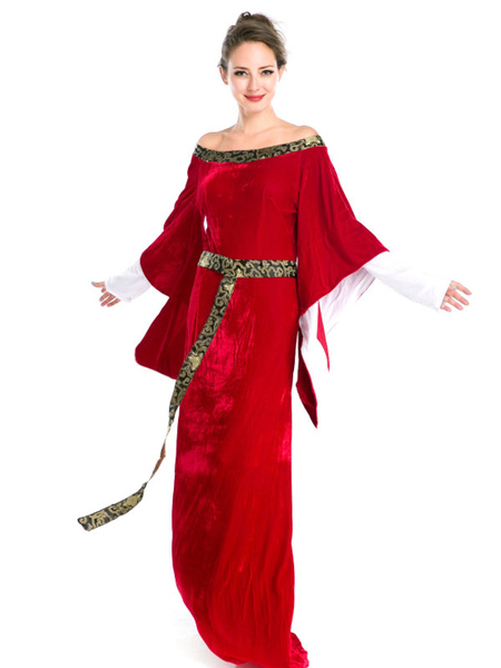 Milanoo Halloween Renaissance Dress Polyester Traditional Red Costume Cosplay