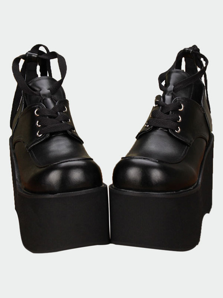 Milanoo Gothic Matte Black Lolita High Platform Shoes Shoelace Up