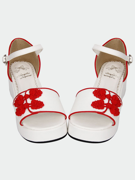 Image of Bianco Qi Lolita Sandali Platform rosso cinese stile pulsanti