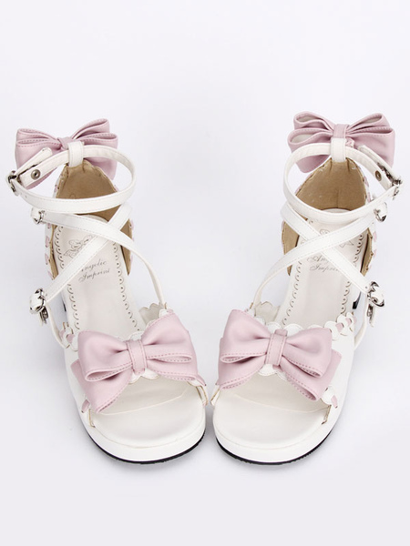 Image of Quadrato di dolce bianco Lolita sandali tacchi cinturini alla caviglia rosa archi
