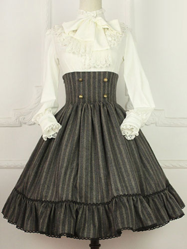 Milanoo Vintage Cotton Blend Lolita Skirt High Waist Lace UP
