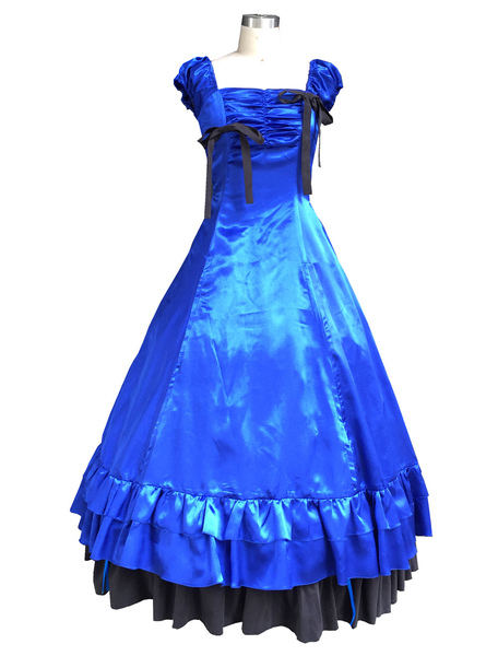 Milanoo Blue Classic Vintage Lolita Dress Halloween Cosplay Costume Halloween