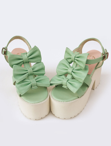 Image of Dolce Lolita scarpe in pelle opaca verde chiaro Lolita Plarform Sandali con fiocchi