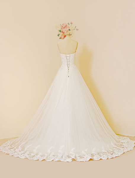 Milanoo Mariage robe luxe Sweetheat bustier a-ligne de Train chapelle Tulle Applique robe de mariée