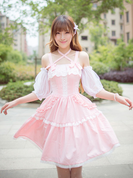 Sweet Lolita Dress Lace Ruffle Chiffon Lolita Jumper Skirt