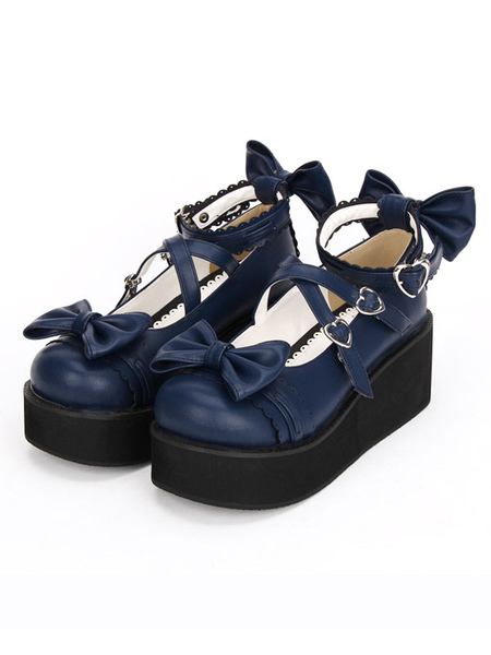 milanoo.com Gothic Lolita Shoes Cross Bows Platform Lolita Shoes Ankle Strap Lolita Platform Heels Shoes