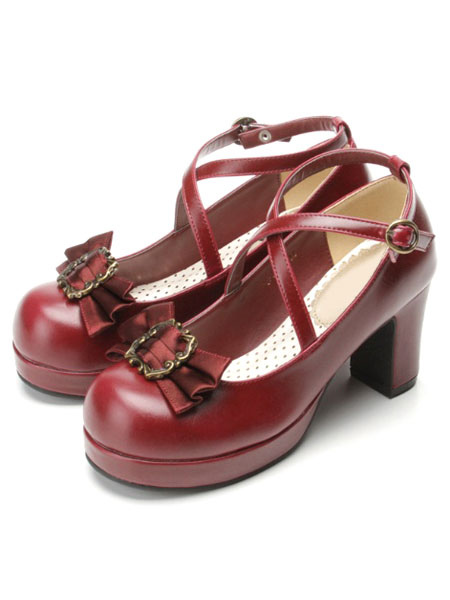 Image of Classica Lolita scarpe Ribbon Bow Lolita grosso quadrato tacchi scarpe con cinturino alla caviglia