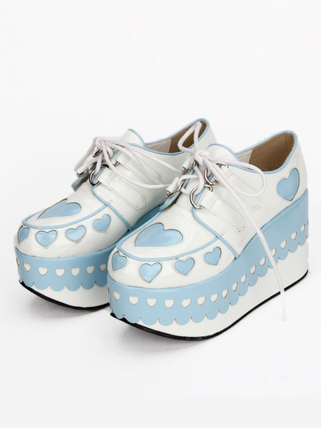 milanoo.com Lolita Platform Shoes Hearts High Platform Lolita Deck Shoes With Laciness 