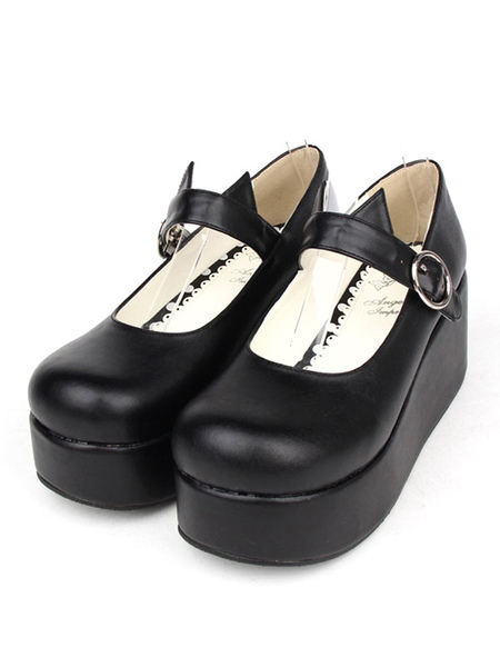 Milanoo Gothic Lolita Shoes Black Platform Mary Jane Lolita Shoes With Cat Ear